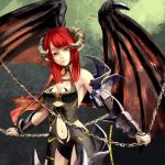  chain chains demon_girl horns kouji_(astral_reverie) navel original red_hair redhead solo wings yellow_eyes 