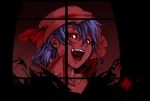  1girl blood blue_hair face fangs harusame_(unmei_no_ikasumi) hat hat_ribbon open_mouth red red_eyes remilia_scarlet ribbon short_hair smile solo tongue touhou 
