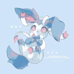  alternate_color blue_background full_body highres looking_up merino_(merino_9999) no_humans pink_eyes pokemon pokemon_(creature) pokemon_focus shiny_pokemon simple_background smile solo sylveon 