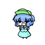  blue_hair chibi hair_bobbles hair_ornament hanage0529 hat kawashiro_nitori key open_mouth short_twintails simple_background skirt skirt_set smile solid_circle_eyes standing touhou transparent_background twintails two_side_up 