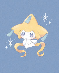  appyon_(archangel_ayp) blue_background blue_eyes closed_mouth commentary_request full_body highres jirachi no_humans pokemon pokemon_(creature) pokemon_focus simple_background solo 