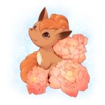  brown_eyes creature flower honey-cat light_smile looking_up no_humans pokemon pokemon_(creature) pokemon_(game) pokemon_rgby red_hair redhead smile solo vulpix white_background 