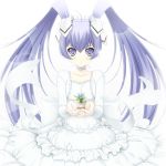  ahoge blue_eyes blue_hair blush choker dress flower flower_pot frills long_hair looking_at_viewer miyata_sou muvluv muvluv_alternative ribbon solo twintails white_background yashiro_kasumi 