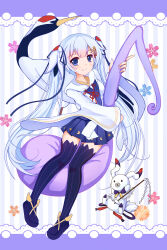  1girl 2others absurdres aqua_hair bird black_thighhighs blue_eyes blush closed_mouth crane_(animal) dai_jijie gohei hair_ornament hatsune_miku highres holding holding_gohei japanese_clothes long_hair long_sleeves looking_at_viewer multiple_others musical_note musical_note_hair_ornament musical_staff musical_staff_print official_alternate_costume official_alternate_hairstyle pleated_skirt rabbit rabbit_yukine skirt striped_clothes striped_thighhighs thigh-highs twintails very_long_hair vocaloid wide_sleeves yuki_miku yuki_miku_(2018) 