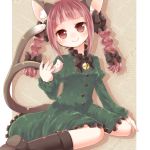  animal_ears bangs bell blunt_bangs boots bow braid cat_ears cat_tail dress forked_tail hair_bow jingle_bell kaenbyou_rin koza multiple_tails red_eyes red_hair redhead sitting smile solo tail touhou twin_braids twintails wariza 