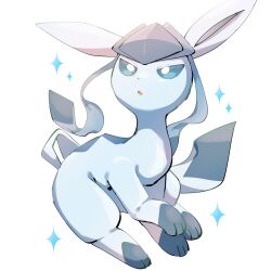  animal_ears animal_focus blue_eyes blue_fur full_body glaceon highres hp7car7nxrq5s7q looking_at_viewer no_humans open_mouth parted_lips pokemon pokemon_(creature) pokemon_focus simple_background solo star_(symbol) tail white_background 
