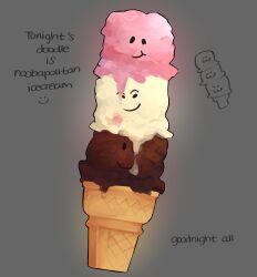  :3 :t absurdres character-themed_food commentary english_commentary english_text food food_focus grey_background highres himochuu ice_cream ice_cream_cone multiple_expressions multiple_scoops no_humans painterly roblox simple_background smile smirk 