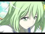  cloud daiyousei dress face green_eyes green_hair hair_ribbon letterboxed rhine ribbon short_hair side_ponytail sky solo touhou wings 