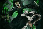  black_hair black_rock_shooter bow chillile choker claws dead_master dress glasses glowing glowing_eyes green_eyes grin horns smile solo 