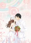  1girl bouquet dress flower hair_ornament highres original tsukiyalu wedding_dress 