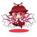  :d animal_ears blush chibi dress hat kamelie mystia_lorelei open_mouth pink_eyes pink_hair red_dress simple_background smile solo touhou white_background wings 