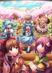  \o/ apron arms_up ascot black_hair blonde_hair blue_eyes blue_hair blue_sky boots bow braid broom broom_riding brown_eyes brown_hair bush camera carrying cherry_blossoms cirno cup detached_sleeves detached_wings dress eyes flower gap hair_bobbles hair_bow hair_flower hair_ornament hair_ribbon hair_tubes hakurei_reimu hat hat_bow hieda_no_akyuu highres hill holding japanese_clothes kawashiro_nitori kimono kirisame_marisa lace long_hair looking_at_another miko multiple_girls open_mouth outstretched_arms petals pouch purple_eyes purple_hair ribbon running scroll shameimaru_aya shirt short_hair skirt sky smile suou_sakura television tokin_hat touhou tree twintails violet_eyes waist_apron wings witch witch_hat yellow_eyes 
