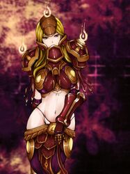  armor blonde_hair breasts brown_eyes deepwhite long_hair midriff navel paladin_(warcraft) panties solo underwear warcraft white_panties world_of_warcraft 