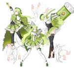  adapted_costume axe coh corset gloves green_hair hammer highres kyubey long_hair mahou_shoujo_madoka_magica posing shizuki_hitomi skirt tomoe_mami_(cosplay) weapon 