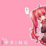  ahoge alternate_color alternate_hair_color cherry_blossoms detached_sleeves flower hair_flower hair_ornament hatsune_miku long_hair object_namesake open_mouth peeking_out pink_eyes pink_hair sakura_miku skirt solo spring spring_(season) twintails urara_(sumairuclover) very_long_hair vocaloid 