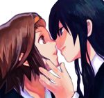  akiyama_mio black_eyes black_hair brown_eyes brown_hair eye_contact face k-on! kusaka_yoru long_hair looking_at_another multiple_girls school_uniform short_hair tainaka_ritsu yuri 