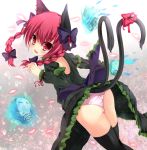  animal_ears ass black_legwear blush bow braid cat_ears cat_tail dress dress_lift duplicate extra_ears flaming_skull from_behind fujieda_uzuki green_dress hair_bow hair_ribbon kaenbyou_rin looking_back multiple_tails open_mouth panties petals pink_panties red_eyes red_hair redhead ribbon skull slit_pupils smile solo tail tail_ribbon thigh-highs thighhighs touhou twin_braids twintails underwear upskirt white_panties 