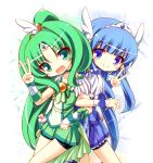  aoki_reika bike_shorts blue_dress blue_eyes blue_hair choker cure_beauty cure_march dress green_dress green_eyes green_hair hair_tubes head_wings locked_arms long_hair magical_girl midorikawa_nao multiple_girls payot ponytail precure shorts_under_skirt skirt smile smile_precure! teruui tiara tri_tails v white_background wrist_cuffs 