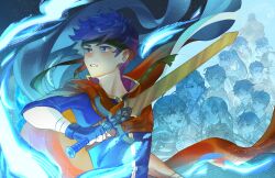  3girls 6+boys absurdres blue_eyes blue_hair boyd_(fire_emblem) elena_(fire_emblem) fingerless_gloves fire_emblem fire_emblem:_path_of_radiance gatrie_(fire_emblem) gloves green_headband greil halapokok headband highres ike_(fire_emblem) mist_(fire_emblem) multiple_boys multiple_girls oscar_(fire_emblem) ragnell ranulf_(fire_emblem) rhys_(fire_emblem) rolf_(fire_emblem) shinon_(fire_emblem) short_hair soren_(fire_emblem) titania_(fire_emblem) 