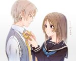  1girl black_eyes brown_hair kuko long_hair natsume_takashi natsume_yuujinchou necktie school_uniform serafuku short_hair taki_tooru yellow_eyes 