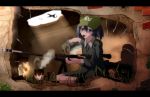  a-10 anti-materiel_rifle barrett barrett_m82 can cooking eating fire grass gun hair_bobbles hair_ornament hat kawashiro_nitori key m107 m82 rifle short_twintails sitting sniper_rifle solo spoon tomon_(slash0410) touhou twintails two_side_up weapon 