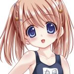  arizuki_shiina artist_request blue_eyes blush brown_hair face hair_ornament hairclip kud_wafter little_busters!! lowres portrait quad_tails school_swimsuit short_hair solo swimsuit 