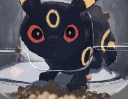  arc_draws black_eyes colored_sclera food hello_street_cat looking_at_viewer mr._fresh no_humans pokemon pokemon_(creature) red_sclera twitter_username umbreon 