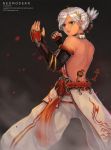  bad_id bare_back bare_shoulders braid earrings elbow_gloves gloves jewelry libert original red_eyes solo white_hair 