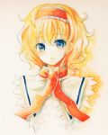  alice_margatroid blonde_hair blue_eyes capelet clear_moon hairband portrait short_hair solo touhou traditional_media watercolor_(medium) 