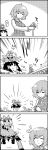  2girls 4koma bow closed_eyes comic dress eyes_closed flower hair_bow hair_tubes hakurei_reimu highres kazami_yuuka medicine_melancholy monochrome multiple_girls person_on_head phantasmagoria_of_flower_view silent silent_comic sitting smile tani_takeshi touhou translated translation_request youkai yukkuri_shiteitte_ne 