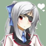  bad_id bow bust eyepatch hair_bow heart infinite_stratos laura_bodewig long_hair necktie pako_(moto_paco) ponytail red_eyes silver_hair simple_background solo uniform 