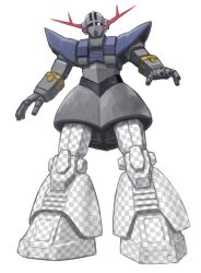  armor fake_transparency glowing glowing_eye gundam highres horns looking_at_viewer mecha mecha_focus mobile_suit_gundam one-eyed pauldrons perfect_zeong pink_eyes robot sakkan shoulder_armor simple_background solo white_background zeong 