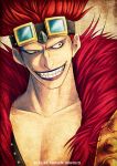  dated eustass_captain_kid eustass_kid fur_jacket goggles goggles_on_head googles grin kei-suwabe male one_piece open_clothes open_jacket red_eyes red_hair redhead shirtless smile solo teeth 
