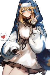 1boy absurdres blond_hair blue_eyes bridget_(guilty_gear) fingerless_gloves gloves guilty_gear heart highres hood hoodie imamiya_pinoko male_focus sitting solo spoken_heart white_background