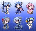  =_= bare_shoulders bell blue_hair braid chinchou chinese_clothes chocolate_cornet grey_hair gyarados hair_bell hair_ornament hair_ribbon hair_rings hair_scarf hemogurobin_a1c kingdra kyogre lanturn long_hair multiple_girls one-piece_swimsuit open_mouth payot personification pink_hair pokemon ponytail red_eyes ribbon short_hair skirt slowbro smile swimsuit tentacruel 