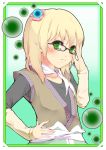  bespectacled blonde_hair glasses green_eyes hair_ornament hand_on_hip highres hips mizuhashi_parsee pointy_ears shierutei short_hair solo touhou 