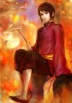  axis_powers_hetalia brown_eyes brown_hair changpao chinese_clothes dragon hong_kong_(hetalia) lips lotus_(elico) lotus_(pixiv) male payot realistic sitting solo stick wide_sleeves 