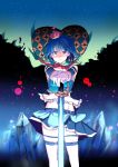  1girl armband belt blue_eyes blue_hair cape crown gloves hair_ornament hairclip mahou_shoujo_madoka_magica mahou_shoujo_madoka_magica_movie midriff miki_sayaka mini_crown momoko_(palemon) oktavia_von_seckendorff short_hair smile solo soul_gem spoilers sword thigh-highs weapon zettai_ryouiki 