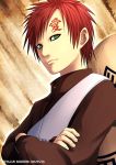  crossed_arms dated gaara gourd green_eyes kei-suwabe male naruto red_hair redhead solo tattoo translated translation_request 