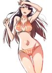  arm_up bikini black_hair blue_eyes blush copyright_request long_hair mizore_syrup mound_of_venus navel open_mouth sketch smile solo swimsuit 