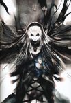  doll doll_joints dress fire hairband highres kei_(artist) long_hair outstretched_arms pale_skin red_eyes rozen_maiden silver_hair solo suigintou torn_clothes wings 