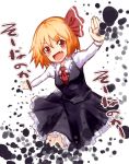  ;d blonde_hair blush_stickers brown_eyes dress fang hal360 is_that_so necktie open_mouth outstretched_arms rumia smile solo the_embodiment_of_scarlet_devil touhou translation_request wink youkai 