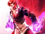  choker dated fire king_of_fighters kuro_(al-dente_660) male open_mouth purple_fire snk solo yagami_iori 