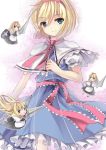  alice_margatroid blonde_hair blue_eyes bow capelet doll dress elise_(piclic) hair_bow hairband jewelry lance long_hair multiple_girls polearm ring sash shanghai_doll shield short_hair smile solo string touhou weapon 