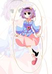  absurdres black_eyes eyeball hairband heart heart-shaped_pupils highres jump_rope jumping komeiji_satori koza purple_hair short_hair skirt slippers solo symbol-shaped_pupils third_eye touhou zoom_layer 