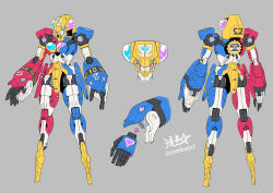  1girl blue_eyes breasts commentary_request disembodied_hand gattai highres medium_breasts original reference_sheet robot_girl ryuusei_(mark_ii) signature twitter_username 