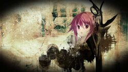  1girl chaos;child collarbone d-sword game_cg hekiho_academy_school_uniform highres jacket looking_to_the_side official_art official_wallpaper onoe_serika open_mouth pink_eyes pink_hair sailor_collar sasaki_mutsumi school_uniform science_adventure shiny_eyes shiny_lips short_hair_with_long_locks solo sword weapon white_sailor_collar 