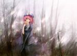  butterfly fan folding_fan hat metalwasabi pink_eyes pink_hair saigyouji_yuyuko short_hair solo sword touhou weapon 