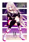  ahoge bare_shoulders blue_eyes boots braid character_name ia_(vocaloid) long_hair mismatched_legwear off_shoulder pink_hair saya7 single_thighhigh skirt solo thigh-highs thigh_strap thighhighs twin_braids very_long_hair vocaloid 