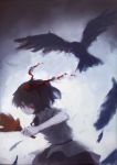  bird black_hair bust crow fan feathers hat red_eyes shameimaru_aya short_hair skirt solo tokin_hat touhou wuliao555 